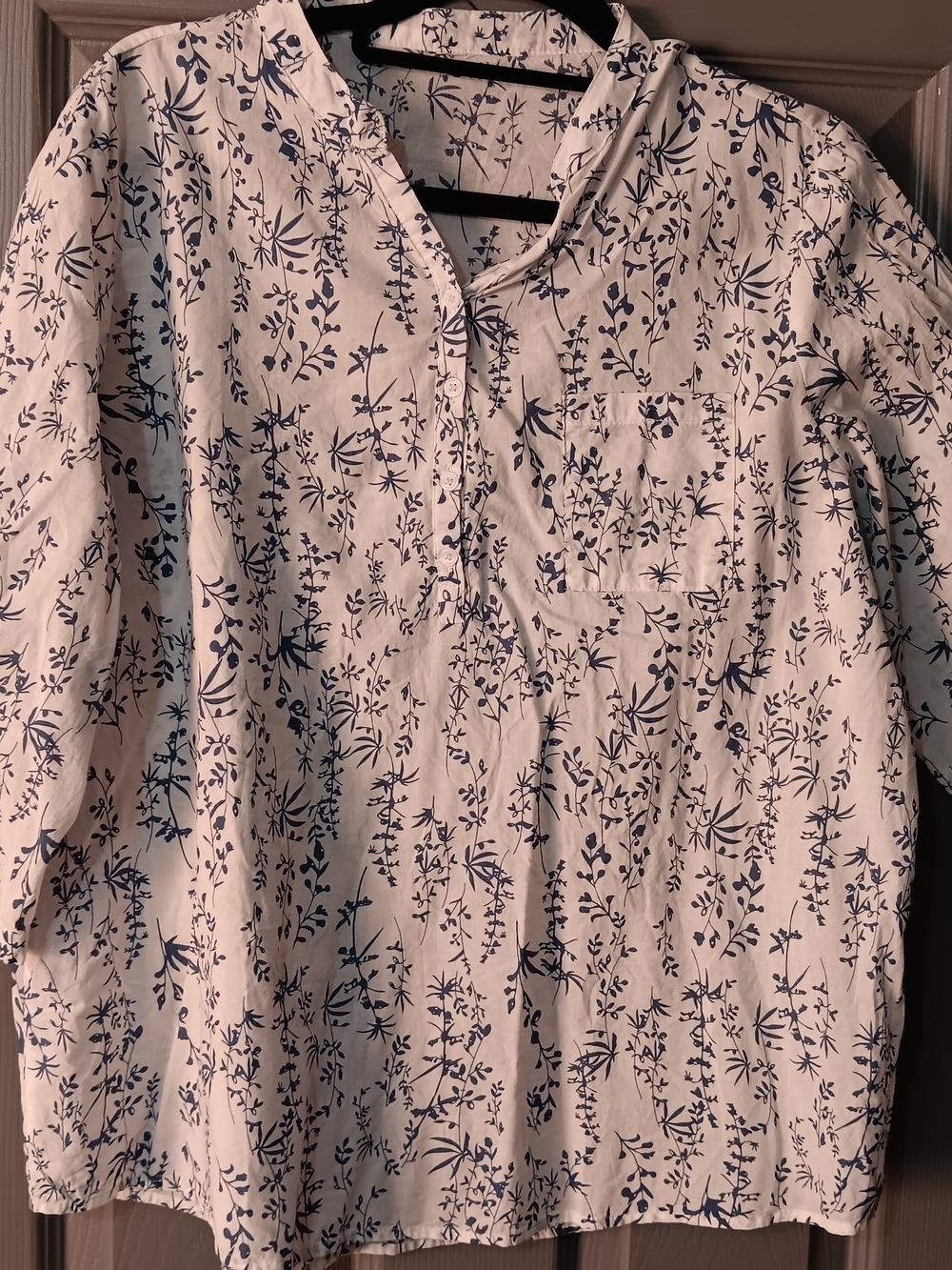 Women's White Tunic Top with Navy Floral Print